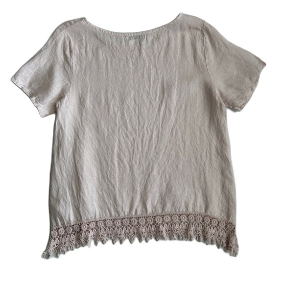 Terzo Millennio Top Women's Pink Short Sleeve Linen Crochet Lace Medium - Picture 2 of 10